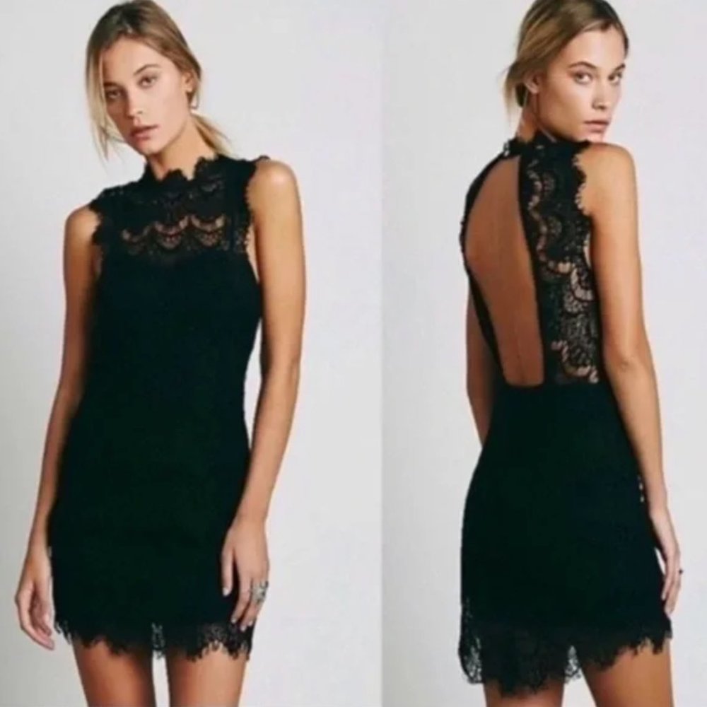 NWT Free People Daydream Black Lace Dress